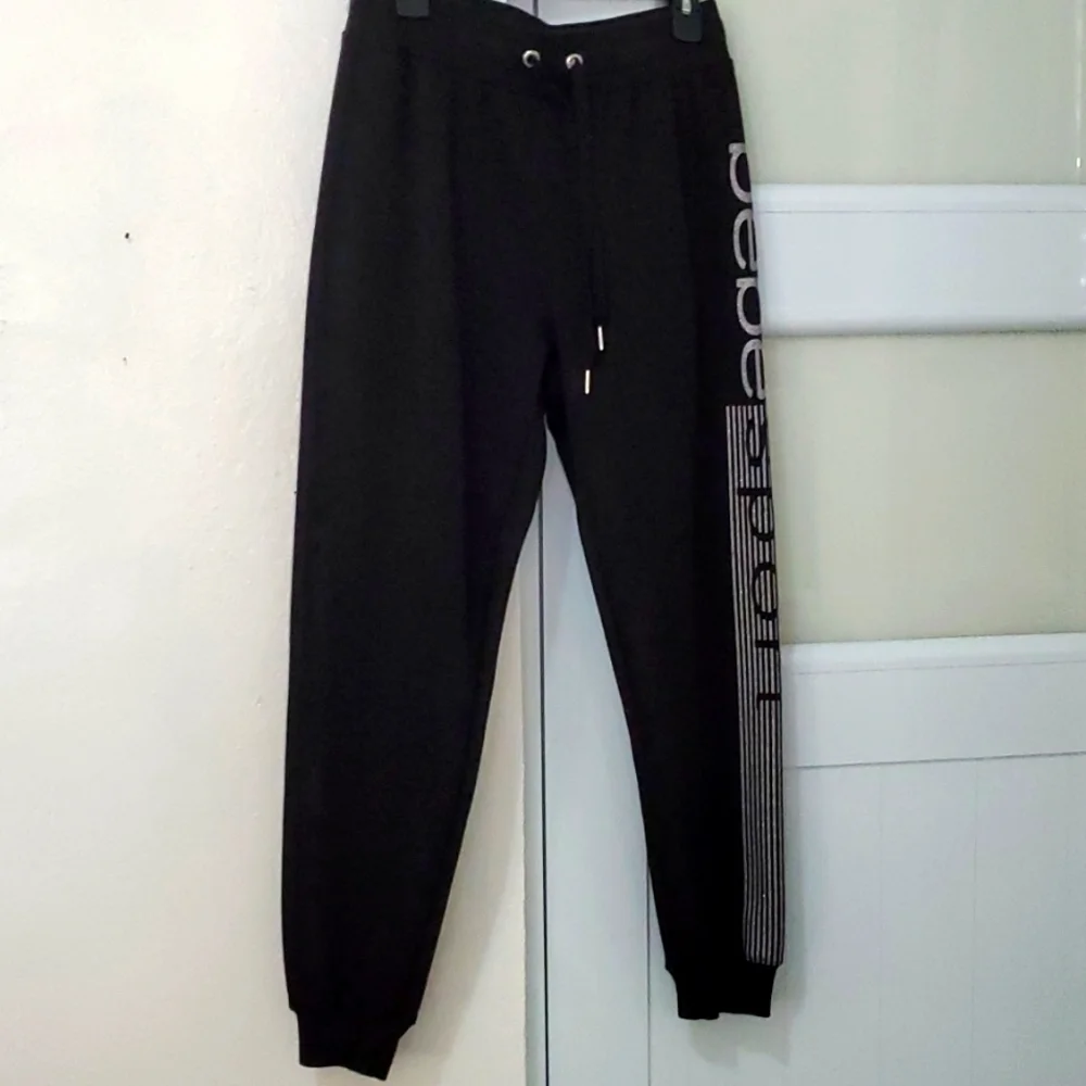 Bebe Black Logo Jogger Pants Women Athleisure Drawstring New Without Tags